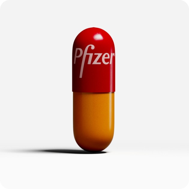 Yellow and red pill with Pfizer logo