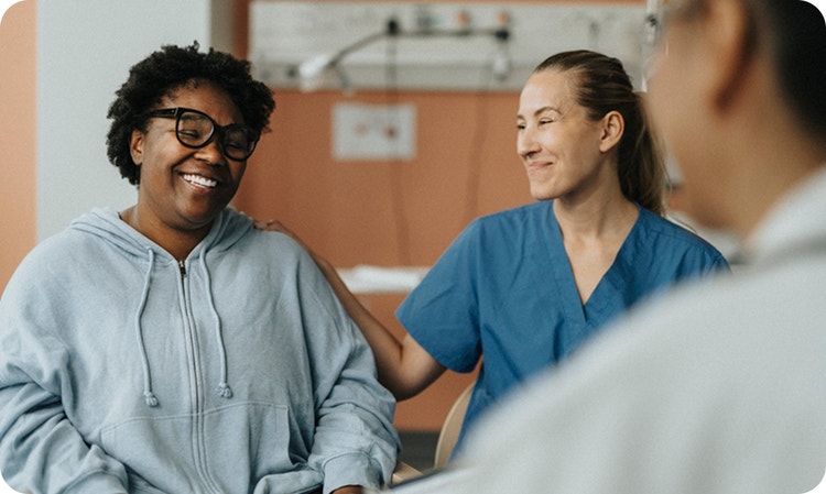 Actor portrayal of a nurse with patient